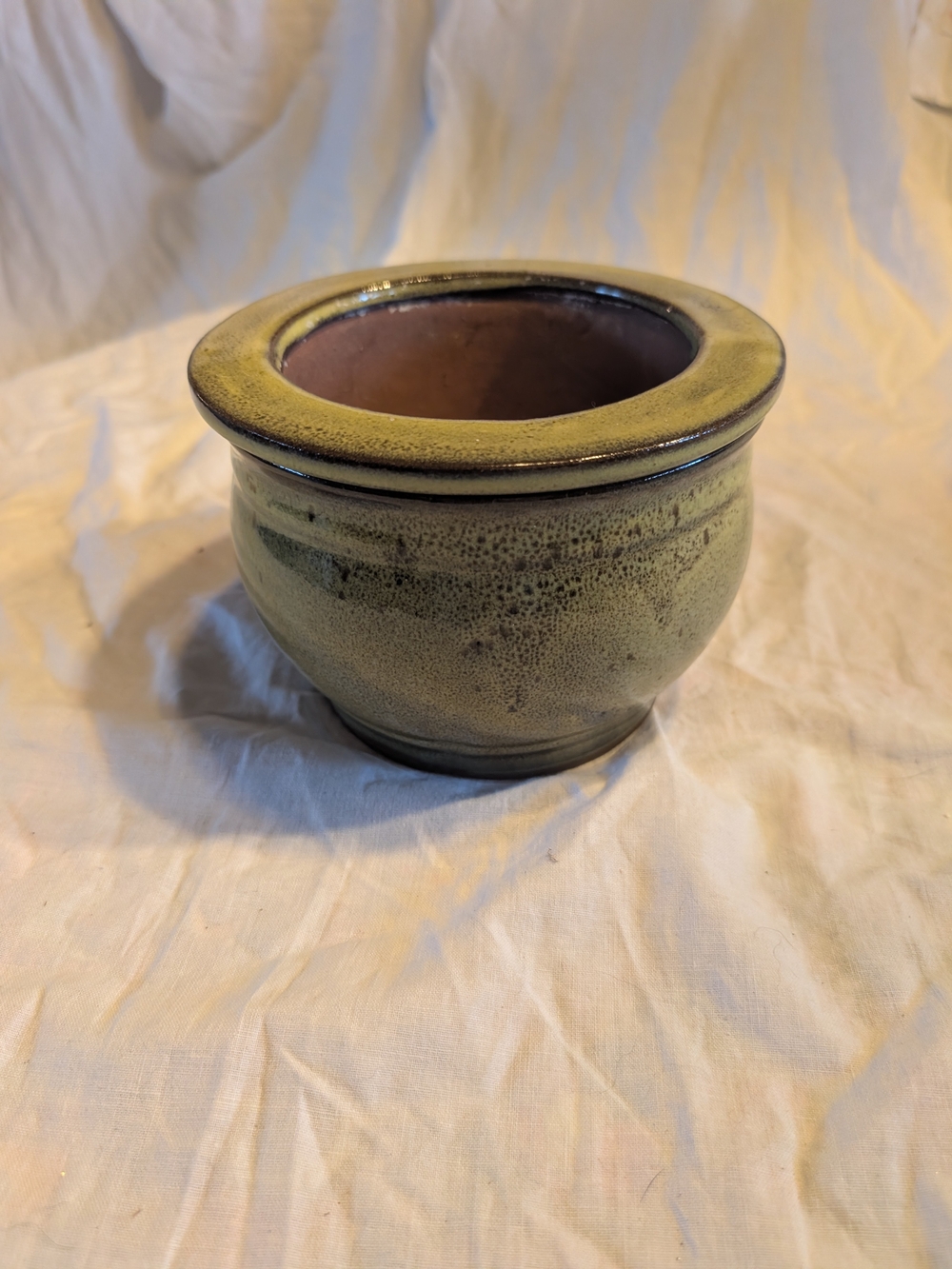 2/40$ Vintage Green and Brown Glazed Ceramic Planter